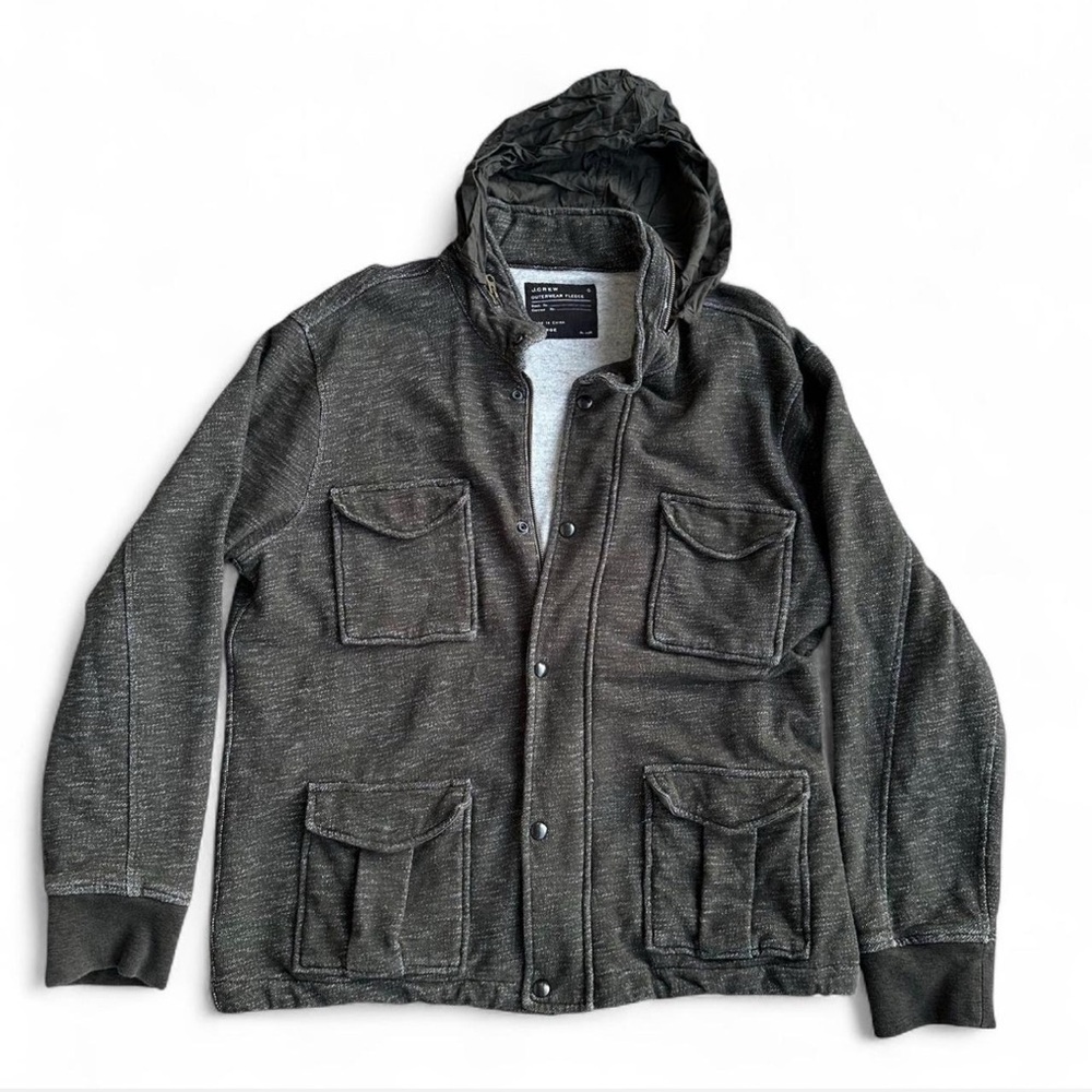 J. Crew Olive Green Military Jacket Heavy Cotton Outerwear Hideaway Hood XL
